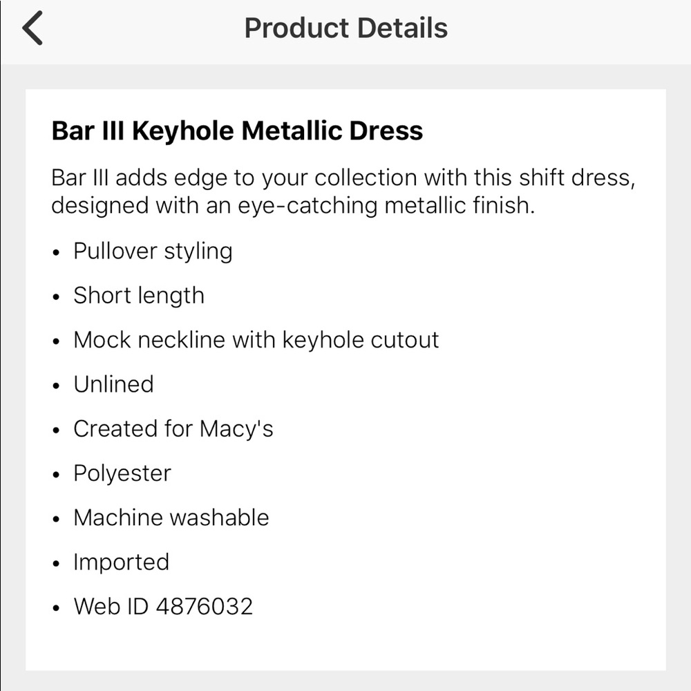 NWT Bar III silver keyhole metallic dress medium - Picture 5 of 8